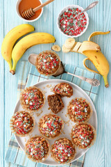 banana bread oat muffins with christmas sprinkles