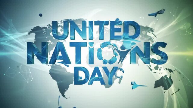 Worldwide community celebrates global solidarity with interconnected abstract figures on earth map. United Nations Day