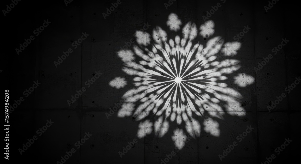 Poster abstract light projection on a dark concrete surface. radial pattern
