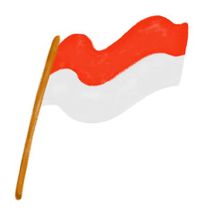 Wavy indonesia flag on a pole. Fluttering red and white fabric. For indonesian independence day illustration.