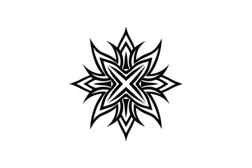 Abstract Floral Design with Geometric Elements in Black and White silhouette