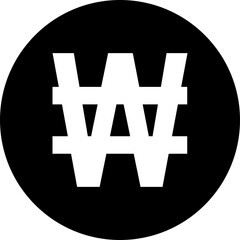 Won currency coin icon symbol. Popular international currency sign isolated on transparent background. South Korean won money coin sign. Vector illustration.