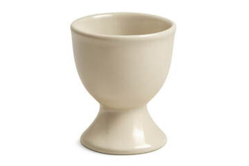 Classic empty egg cup made of ceramic, isolated on transparent background, ready for breakfast