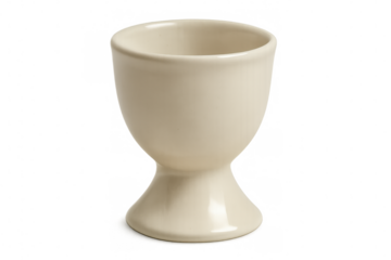 Classic empty egg cup made of ceramic, isolated on transparent background, ready for breakfast