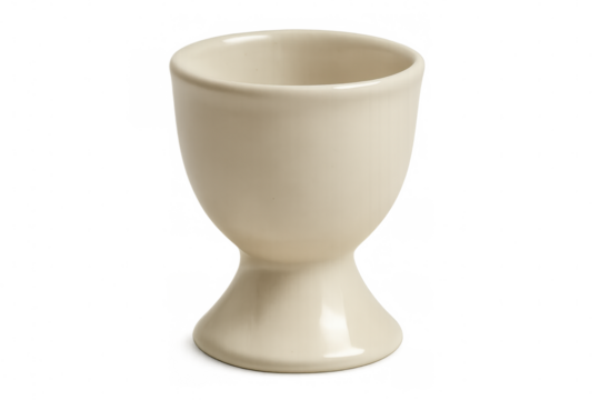 Classic empty egg cup made of ceramic, isolated on transparent background, ready for breakfast