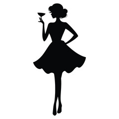 Stylish Woman in Short Cocktail Dress Silhouette - Fashion, Party & Event Apparel Design Element