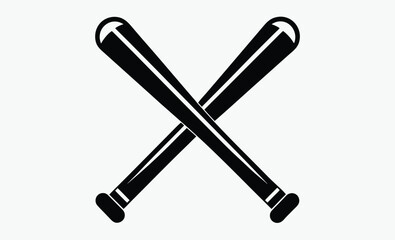 Crossed baseball bat silhouette, Monochrome two crossed baseball bats, icon sports tool. Vector illustration, isolated on white background. Simple shape for design logo, emblem, symbol, sign, badge, 