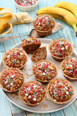 banana bread oat muffins with christmas sprinkles