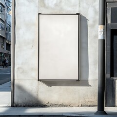 Urban poster frame mockup on a city street for advertising, marketing, and announcements in a public space