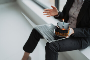 Business woman celebrating her birthday
