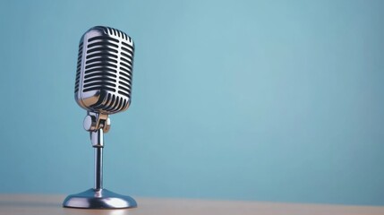 Retro Microphone on Light Blue, Vintage, Studio