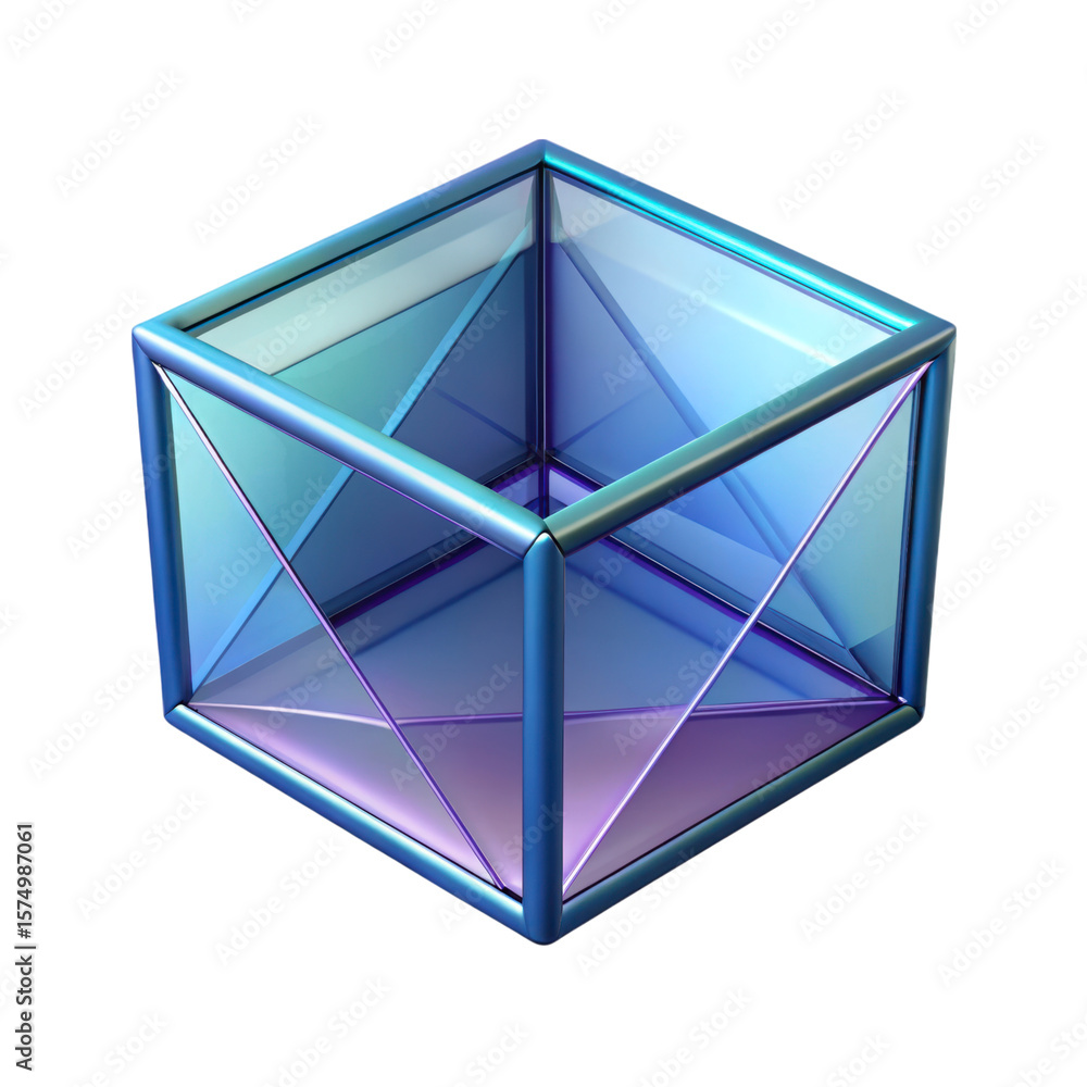 Poster luminous blue and purple open cube abstract 3d rendering isolated on white background high quality