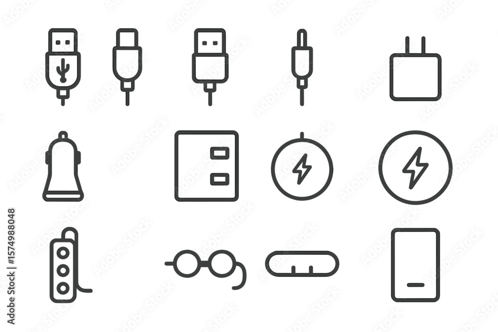 Poster minimalist electronic device icons set on a dark gradient background