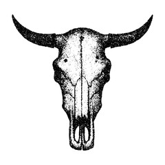 Longhorn cow skull with halftone stipple effect, for grunge punk y2k collage design. Vector illustration in grainy photocopy texture for experimental dotted retro banner design