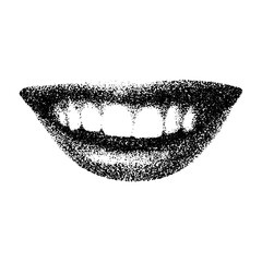 Mouth in smile with halftone stipple effect, for grunge punk y2k collage design. Vector illustration in stipple halftone brutalist retro design for vintage banner