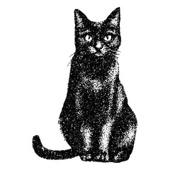 Creepy Halloween cat collage element with vintage stippling photocopy effect. Retro vector illustration for psychedelic surreal poster, with experimental grunge dotted texture