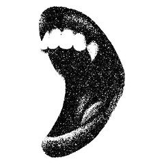 Mouth in scream, collage element with vintage stipple photocopy effect, with retro grainy texture. Vector illustration for grunge psychedelic surreal poster or tattoo in 90s aesthetic.