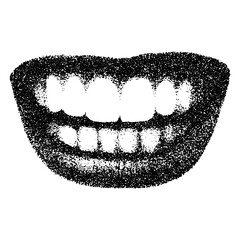 Mouth in smile with halftone stipple effect, for grunge punk y2k collage design. Vector illustration in stipple halftone brutalist retro design for vintage banner