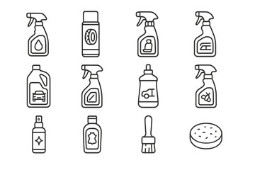 Car cleaning icons with highlighted polishing pad on dark background