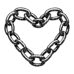 Heart shaped chain with halftone stipple effect, for grunge punk y2k collage design. Vector illustration in grainy photocopy texture for experimental dotted retro banner design 