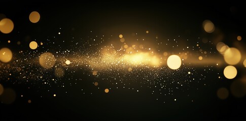 Dynamic Golden Particles and Bokeh Lights on a Dark Abstract Background