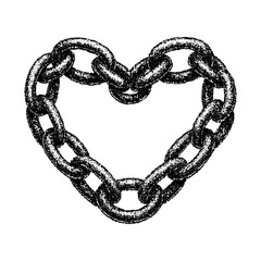 Heart shaped chain with halftone stipple effect, for grunge punk y2k collage design. Vector illustration in grainy photocopy texture for experimental dotted retro banner design 