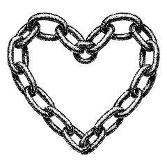 Heart shaped chain with halftone stipple effect, for grunge punk y2k collage design. Vector illustration in grainy photocopy texture for experimental dotted retro banner design 