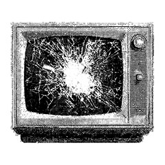 Creepy Halloween old broken tv collage element with vintage stippling photocopy effect. Retro vector illustration for psychedelic surreal poster, with experimental grunge dotted texture