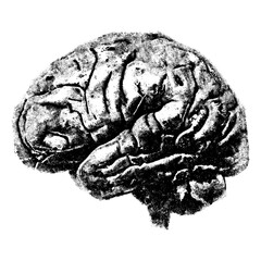 Brain with halftone stipple effect, for grunge punk y2k collage design. Vector illustration in grainy photocopy texture for experimental dotted retro banner design