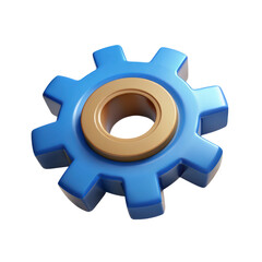 High quality blue and gold gear 3d rendered isolated on white background setting mechanism