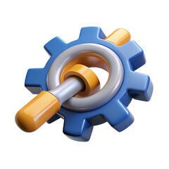 Blue cogwheel mechanism with axis high quality 3d isolated on white background for industrial technology and mechanical solutions