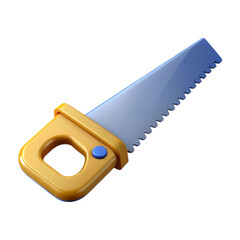High quality 3d rendering of saw tool with yellow handle isolated on white background depicting carpentry work and construction