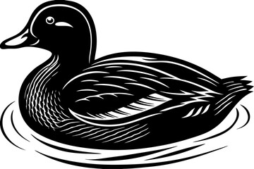 Minimalist duck silhouette floating peacefully on calm water surface