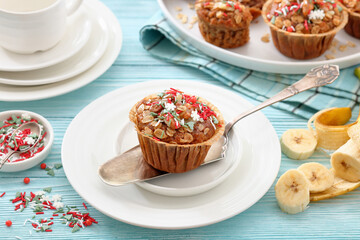 banana bread oat muffins with christmas sprinkles