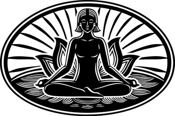 Serene woman in lotus position silhouette for yoga and meditation