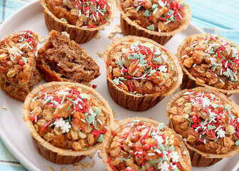 banana bread oat muffins with christmas sprinkles