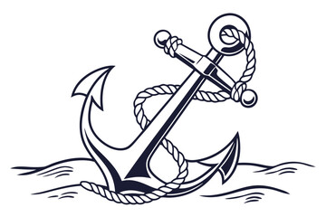 Detailed anchor silhouette with nautical rope illustration in black and yellow © fariya
