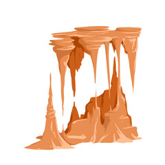 Cave stalagmites and stalactites set. Natural spiked rock formation growing on floor and ceiling of cavern or grotto, underground tunnel, geology exploration objects cartoon vector illustration