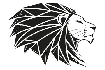 Minimalist black lion face icon with geometric accents