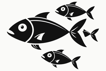 Flat design icon of a school of fish in solid black with colorful accents
