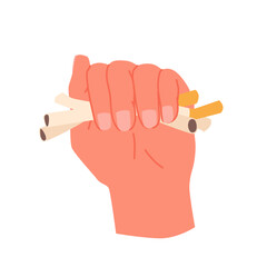 Refusing offer to smoke, stop smoking, ban on bad habit with health risks. Smokers hand giving cigarette, serious rejection of person making cross gesture of prohibition