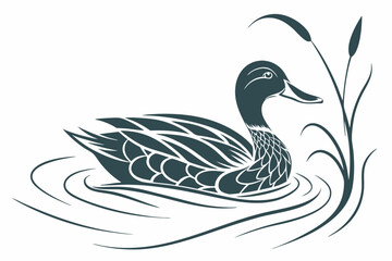 Elegant black duck silhouette with water ripples for design projects