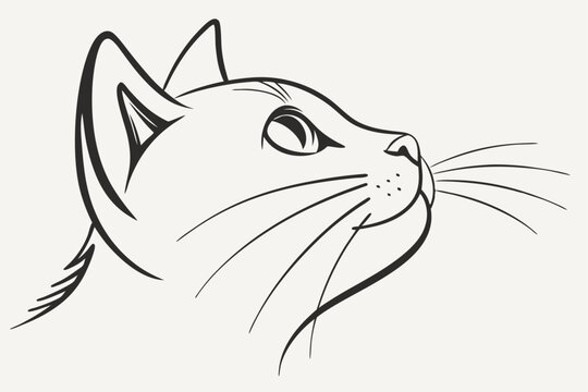 Minimalist black line art cat face design with abstract elements