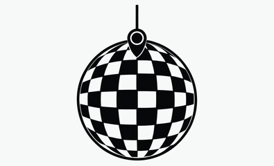 Disco ball silhouette, Disco ball Vector icon  retro celebration symbol, black and white club graphic