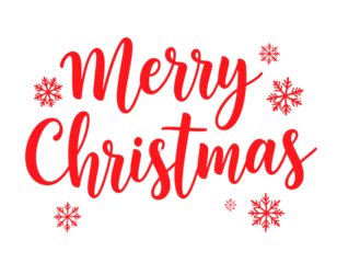 MERRY CHRISTMAS red brush calligraphy banner with snowflakes on transparent backgroun 