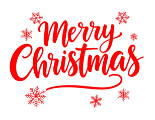 MERRY CHRISTMAS red brush calligraphy banner with snowflakes on transparent backgroun 