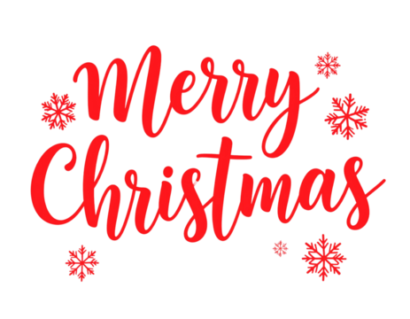 MERRY CHRISTMAS red brush calligraphy banner with snowflakes on transparent backgroun 