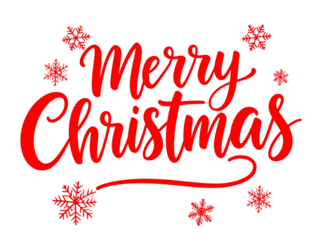 MERRY CHRISTMAS red brush calligraphy banner with snowflakes on transparent backgroun 