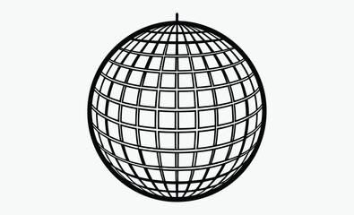 Disco ball silhouette, Disco ball Vector icon  retro celebration symbol, black and white club graphic