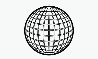 Disco ball silhouette, Disco ball Vector icon  retro celebration symbol, black and white club graphic
